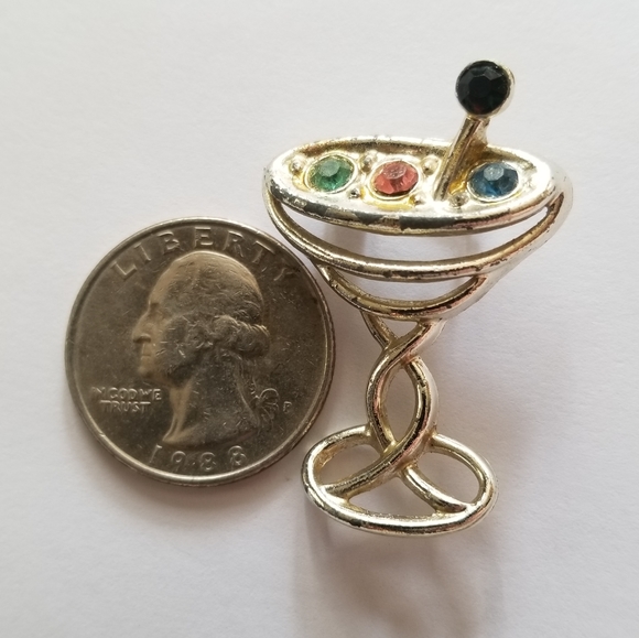 Relisted - Vintage martini brooch pin colorful rhinestones drink - Picture 4 of 10